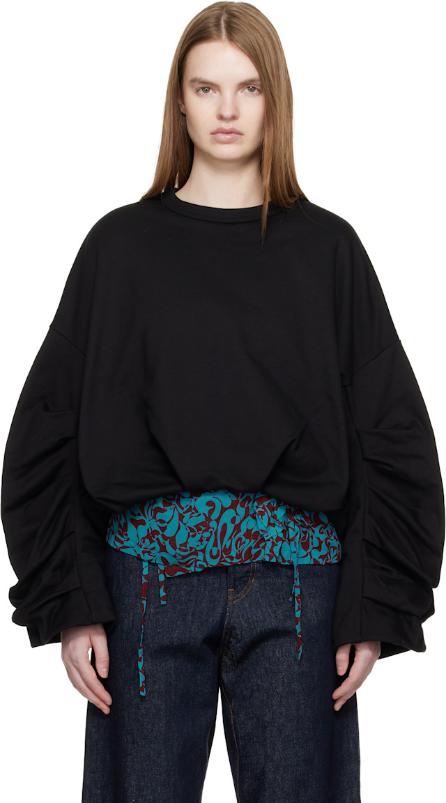 Dries Van Noten: Black Draped Sweatshirt | SSENSE