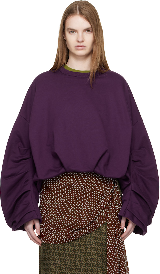 DRIES VAN NOTEN 24SSノースリーブカットソー　パープル Dries Van Noten: Purple Draped Sweatshirt | SSENSE