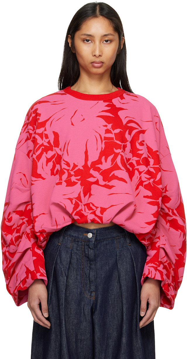 Dries Van Noten: Red & Pink Draped Sweatshirt | SSENSE