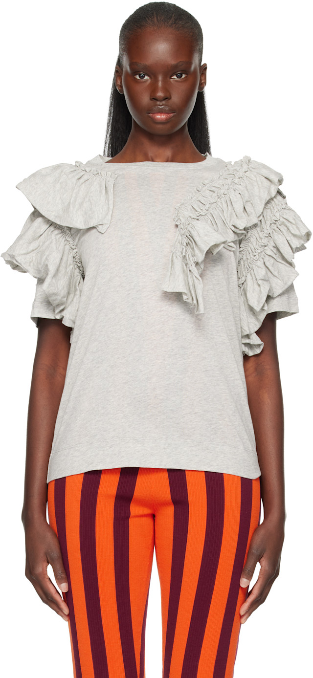 Dries Van Noten: Gray Ruffled T-shirt | SSENSE