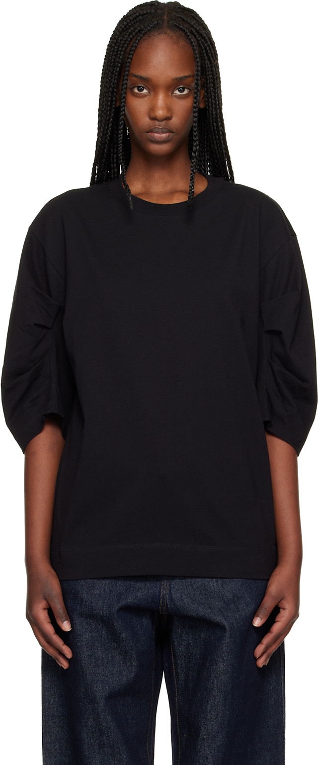 Dries Van Noten: Black Pleated Sleeve T-shirt | SSENSE