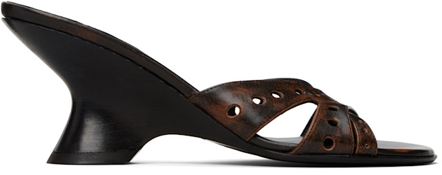 Dries Van Noten: Black & Brown Leather Mule Heeled Sandals | SSENSE