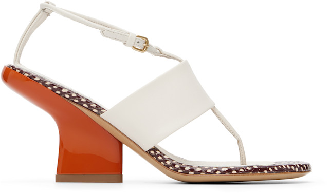 Dries Van Noten: White & Orange Leather Heeled Sandals | SSENSE
