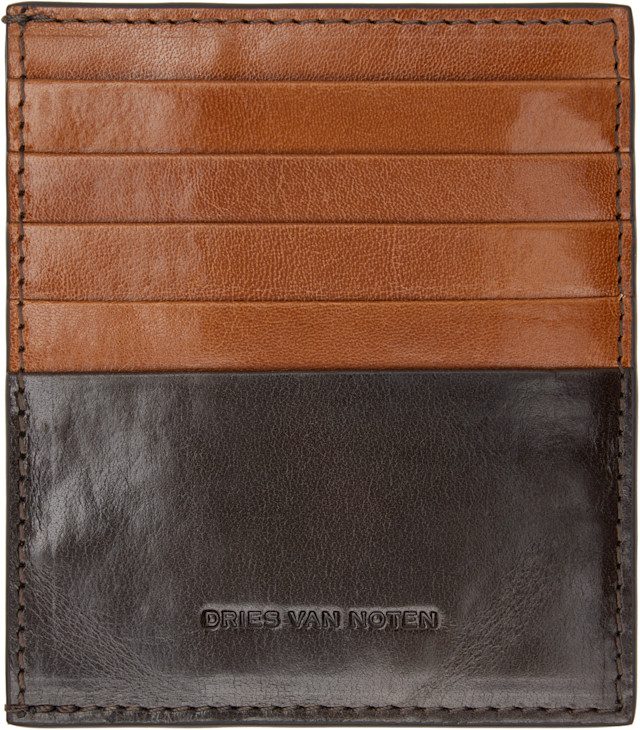 Dries Van Noten: Brown Calfskin Card Holder | SSENSE