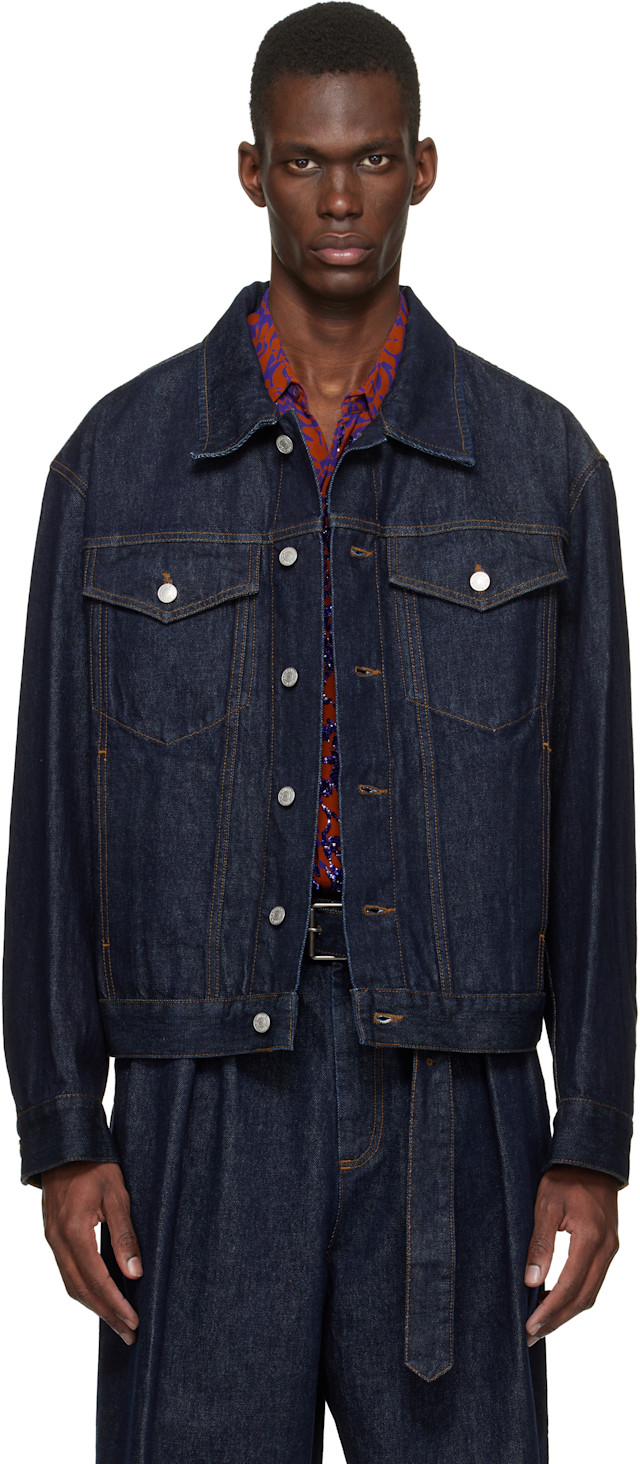 Dries Van Noten: Navy Flap Pocket Denim Jacket | SSENSE