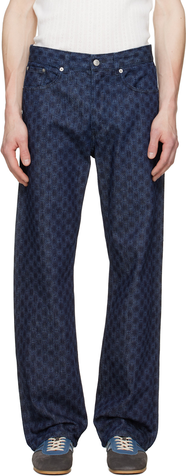 Dries Van Noten: Navy Printed-Graphic Jeans | SSENSE