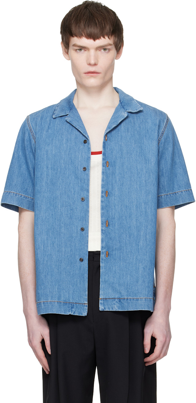 Dries Van Noten: ブルー 半袖 デニムシャツ | SSENSE 日本