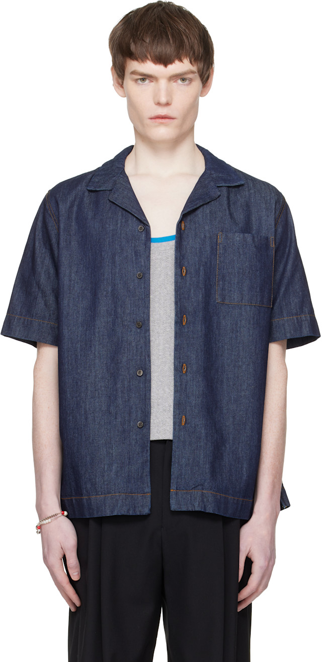 Dries Van Noten: ネイビー 半袖 デニムシャツ | SSENSE 日本