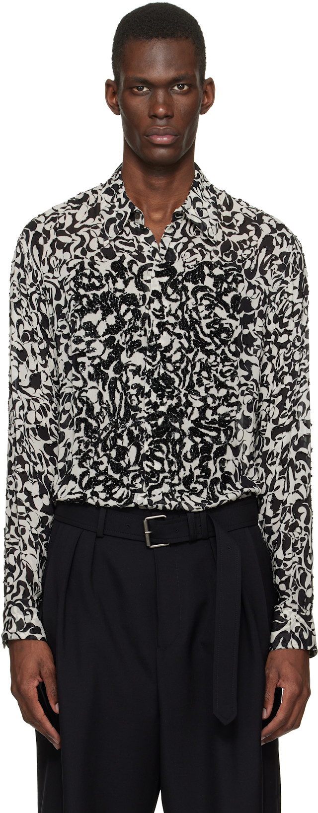 Dries Van Noten: Black & Off-White Floral Shirt | SSENSE