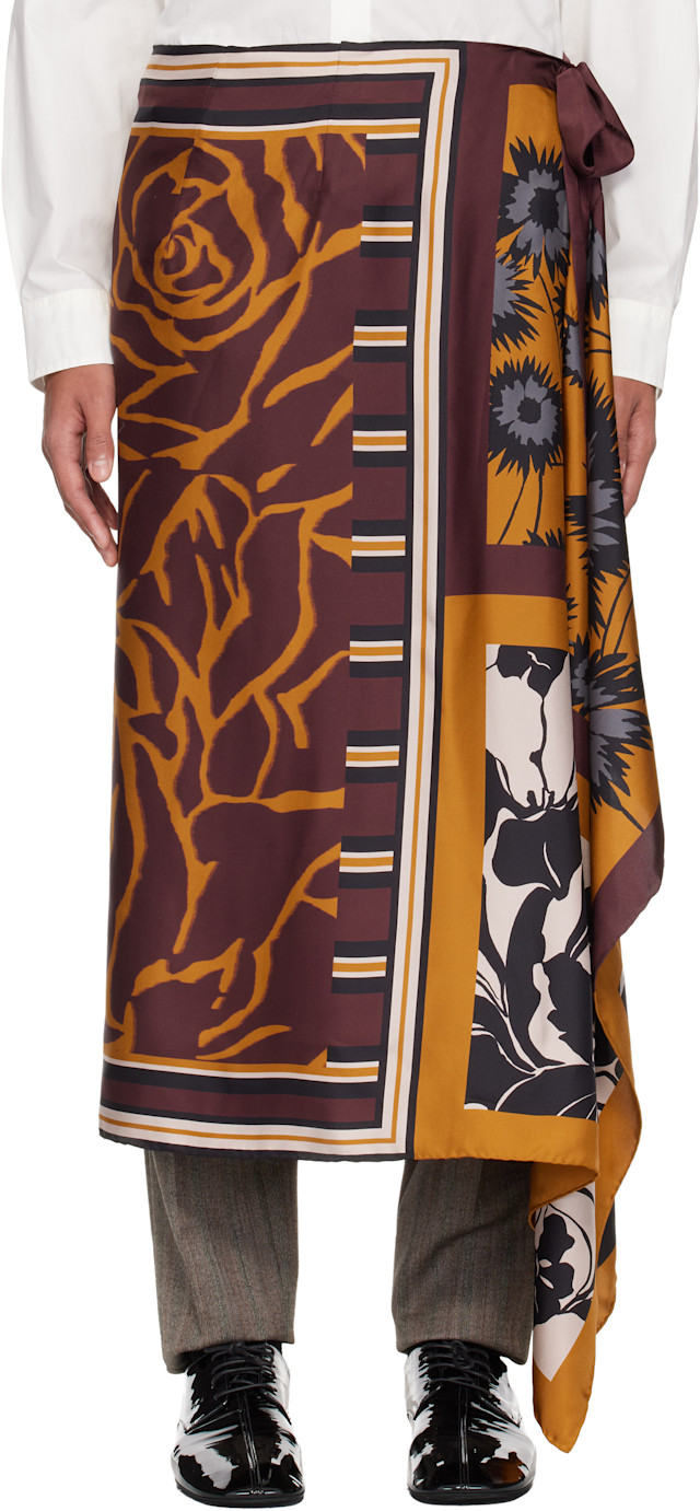 Dries Van Noten: Orange & Burgundy Long Wrap Scarf Skirt | SSENSE
