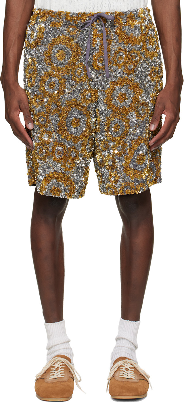Dries Van Noten: ゴールド＆シルバー エンブロイダリー ショート