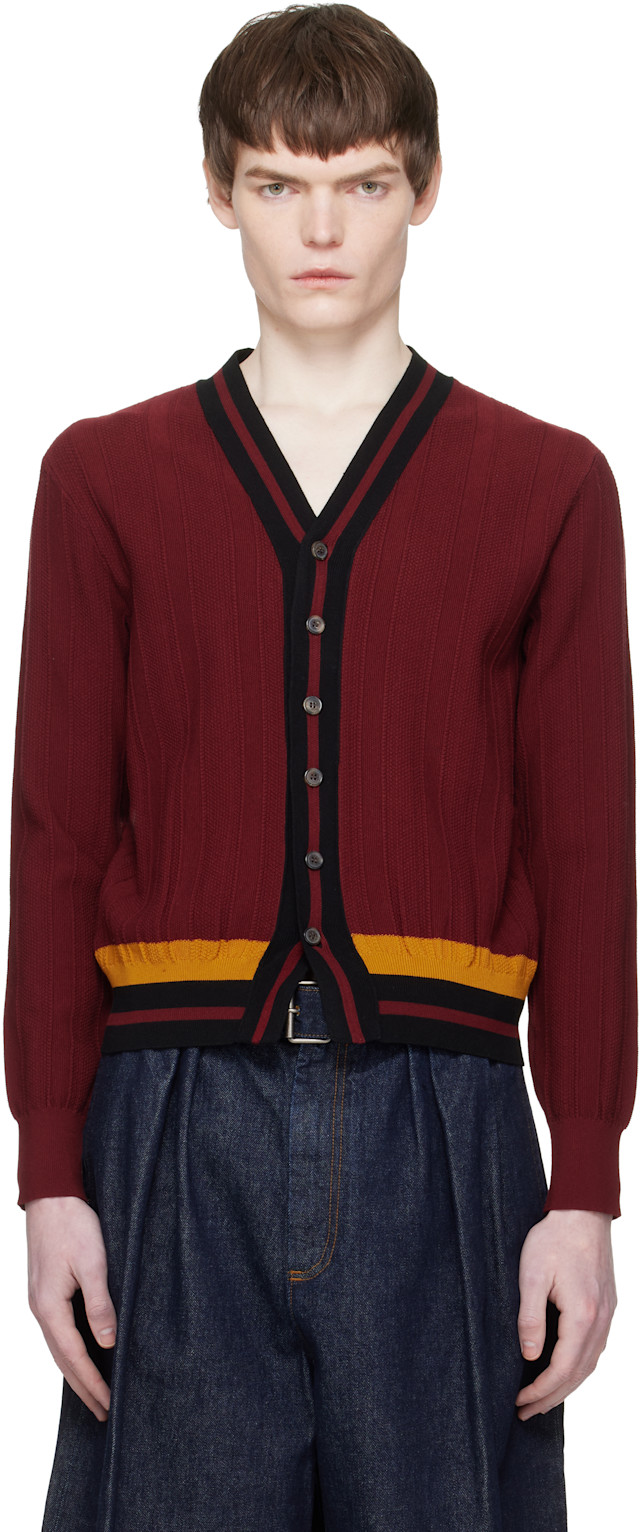 Dries Van Noten: Red Block Stripe Cardigan | SSENSE