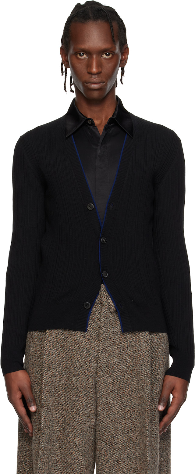 Dries Van Noten バーガンディ カーディガン S Dries Van Noten: Black Wool Cardigan | SSENSE