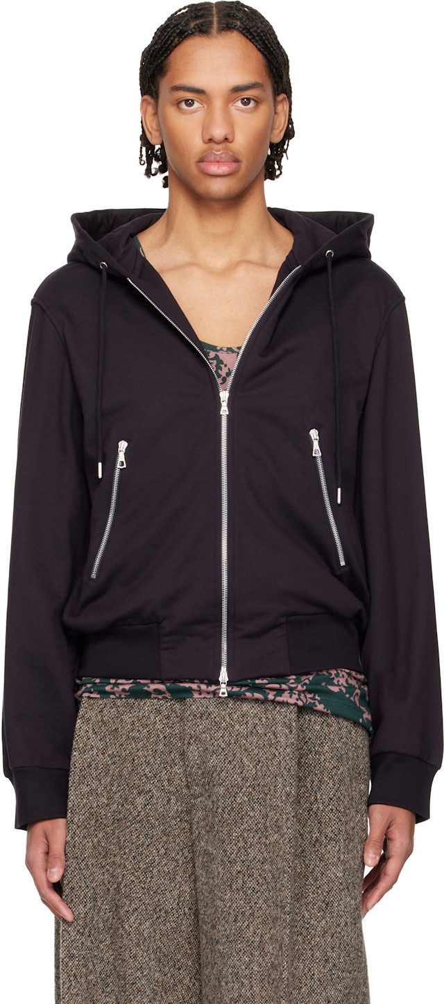 DRIES VAN NOTEN ラメ ダブルジップ ブルゾン Dries Van Noten: Navy Loose Zipped Hoodie | SSENSE