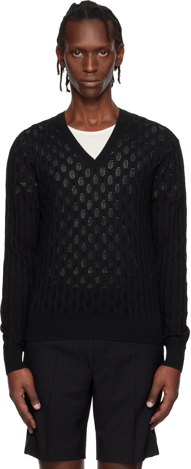 Dries Van Noten: Black Open-Knit Sweater | SSENSE Denmark