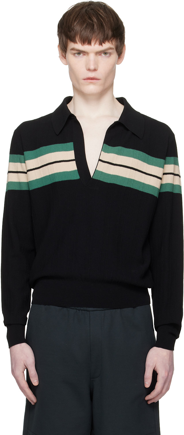 Dries Van Noten: Black Block Stripe Polo | SSENSE