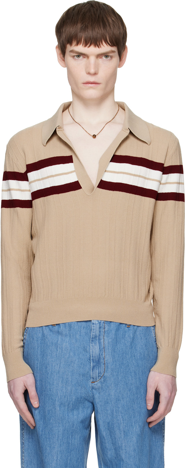 Dries Van Noten: Beige Block Stripe Polo | SSENSE