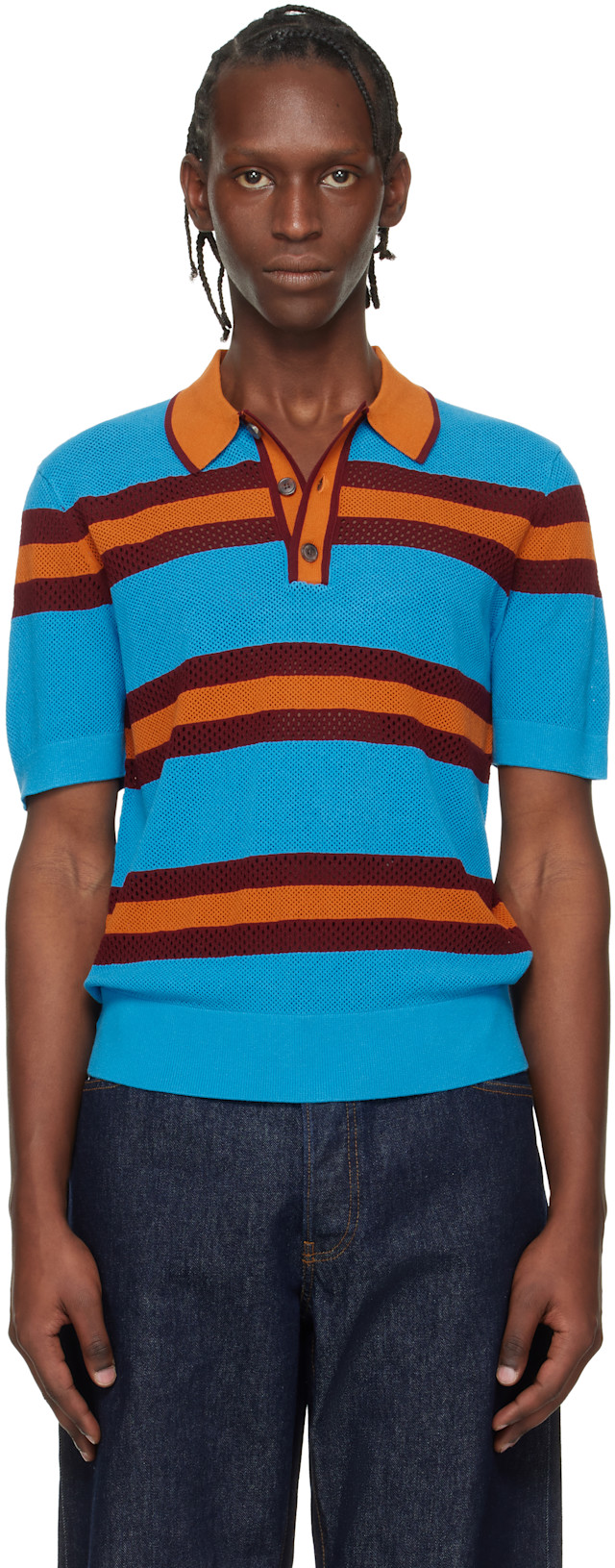 Dries Van Noten: Blue & Orange Striped Polo | SSENSE
