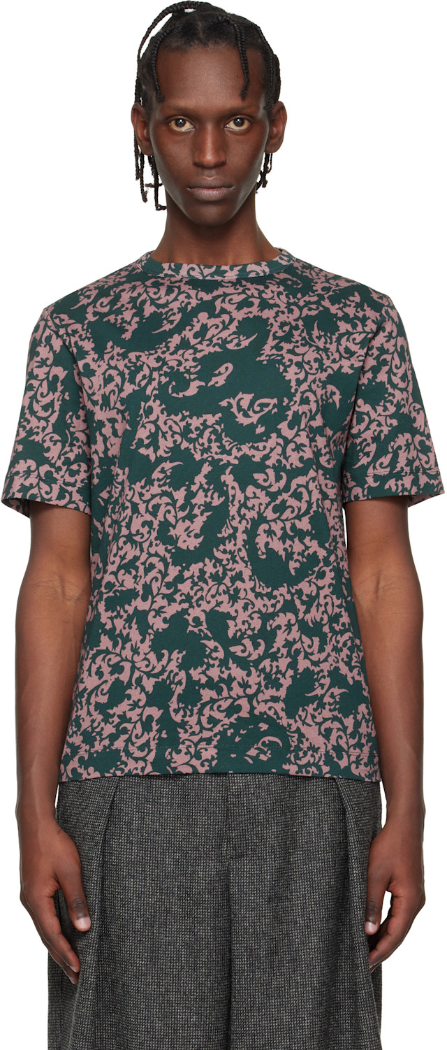 Dries Van Noten: Green & Pink Floral T-shirt | SSENSE
