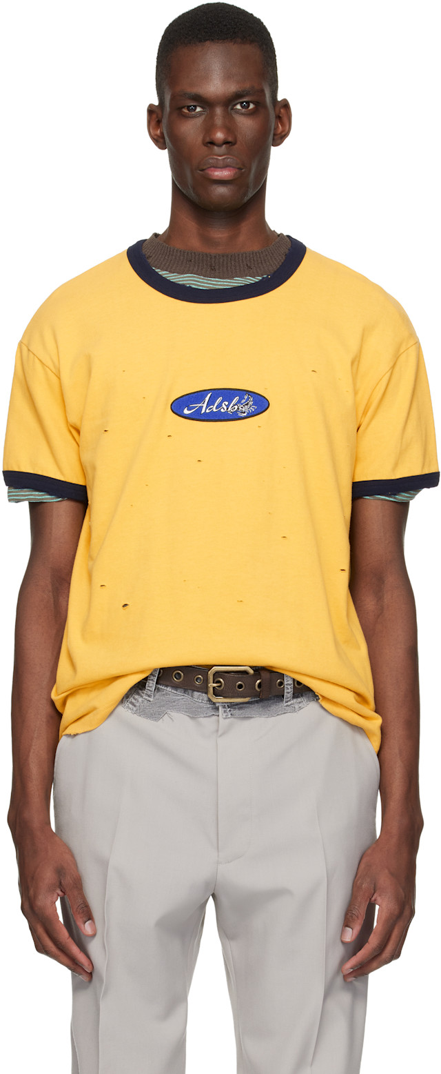 Andersson Bell: Yellow Essential 'ADSB' Logo Patch Ringer T-shirt