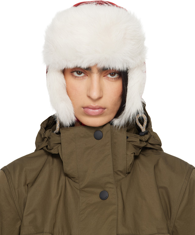 Burberry: Red & Off-White Check Wool Trapper Hat | SSENSE