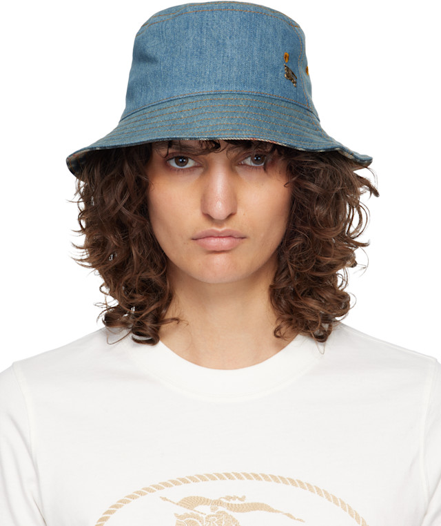 BURBERRY　バーバリー　 バケットハット　デニム　リバーシブル　BLUE Burberry: ブルー デニム バケットハット | SSENSE 日本