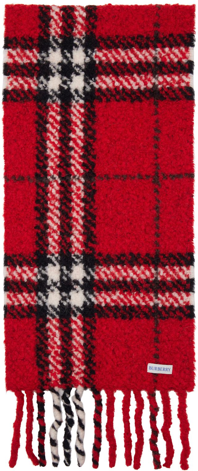 Burberry: Red Check Alpaca Wool Blend Bouclé Scarf | SSENSE Canada