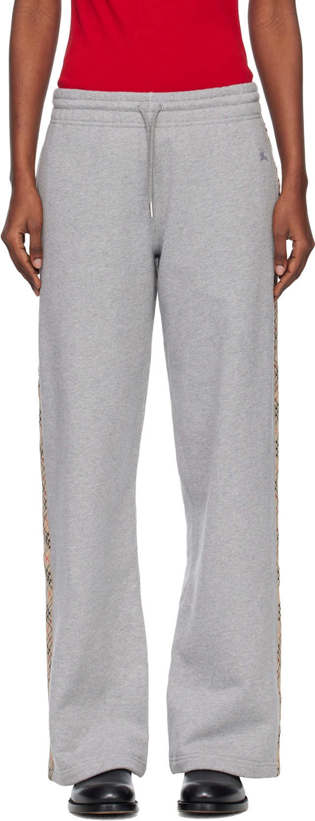 Burberry: Gray Check Trim Cotton Track Pants | SSENSE Canada
