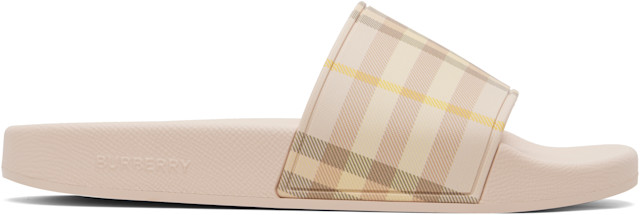 Burberry: Pink Check Slides | SSENSE