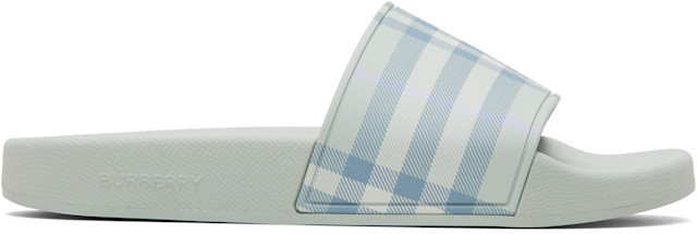 Burberry: Green Check Slides | SSENSE display picture 2