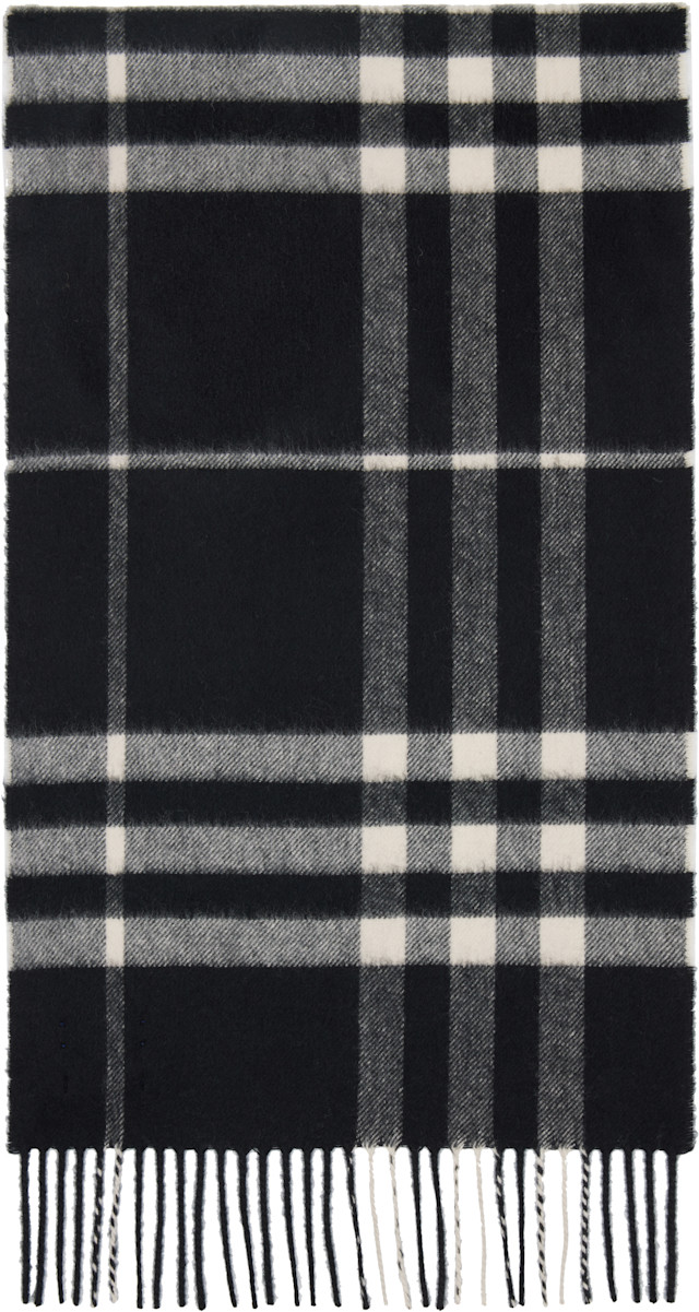Burberry: ブラック チェック カシミヤ マフラー | SSENSE 日本