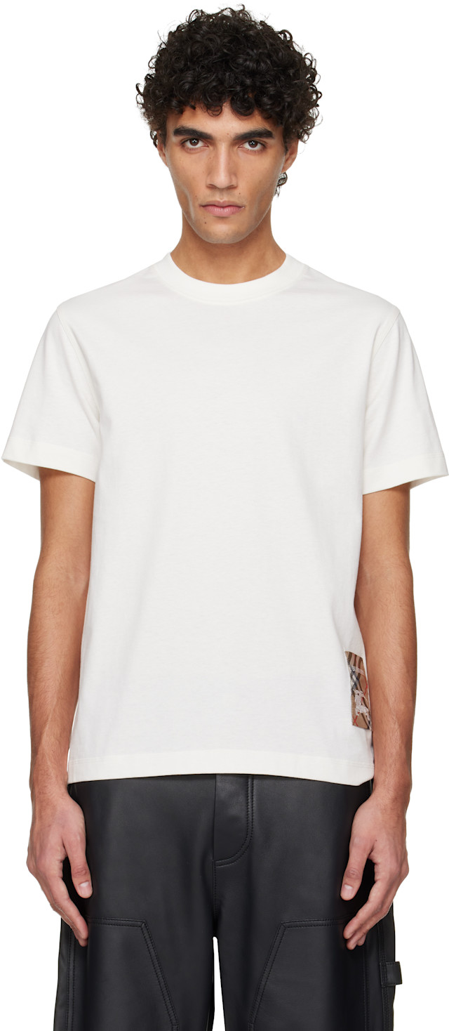 Burberry: White Check Label Cotton T-shirt | SSENSE