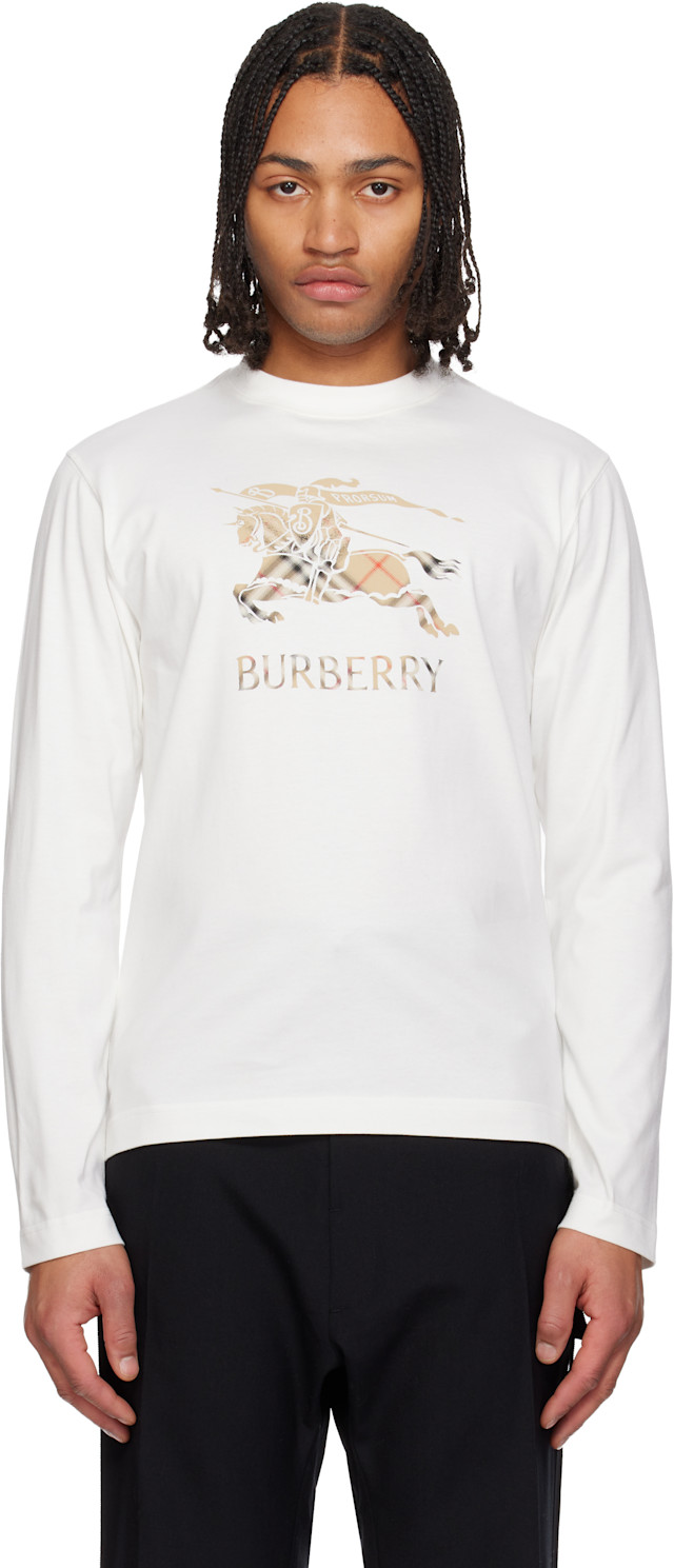 Burberry: White EKD Long Sleeve T-shirt | SSENSE Canada