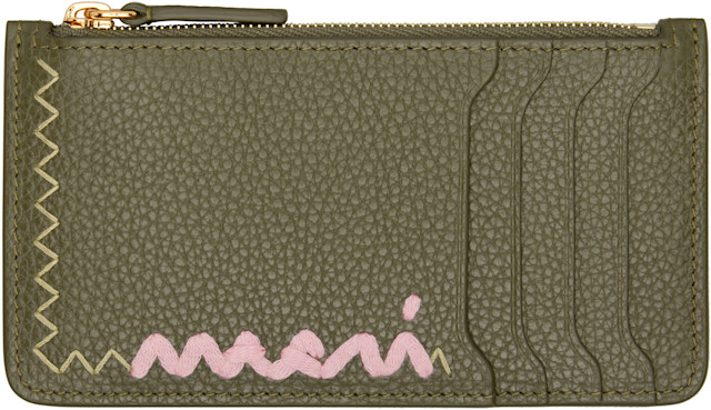 Marni: カーキ Zipped カードケース | SSENSE 日本