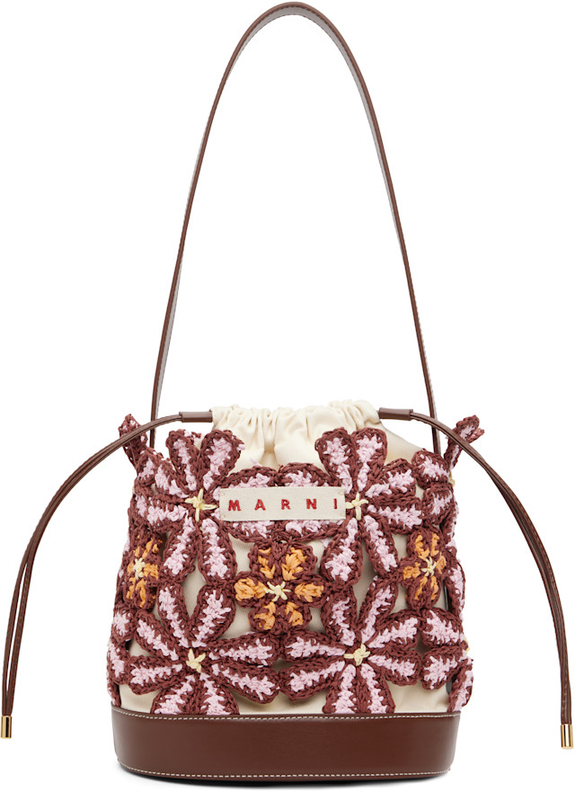 Marni: Burgundy Flower Bucket Bag | SSENSE