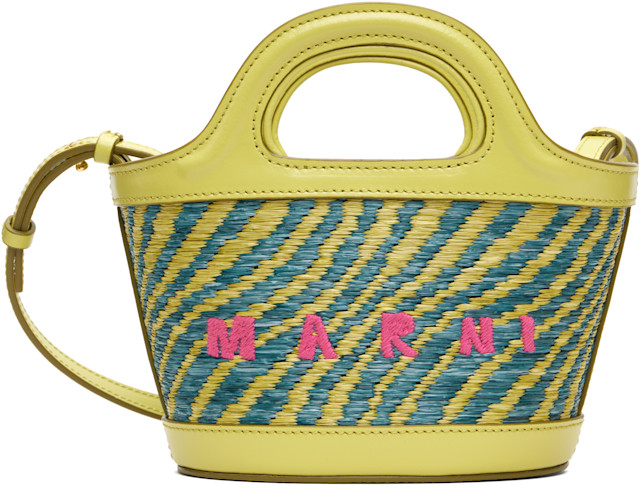 Marni: Green Wavy Raffia-Effect Tropicalia Micro Tote | SSENSE
