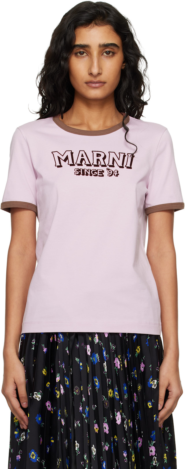 【未使用】Marni オーガニックコットン製Tシャツ　ピンク　Lサイズ(42) Marni: Pink Flock Print Jersey T-shirt | SSENSE