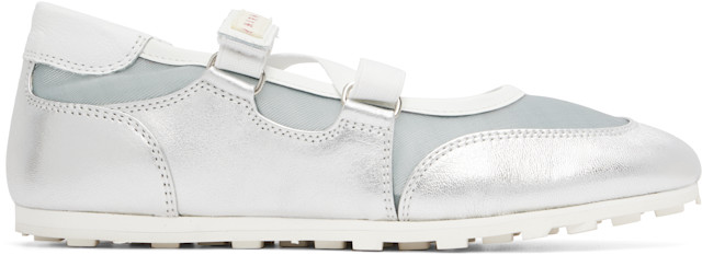Marni: Silver & Blue Mary Jane Velcro Sneakers | SSENSE