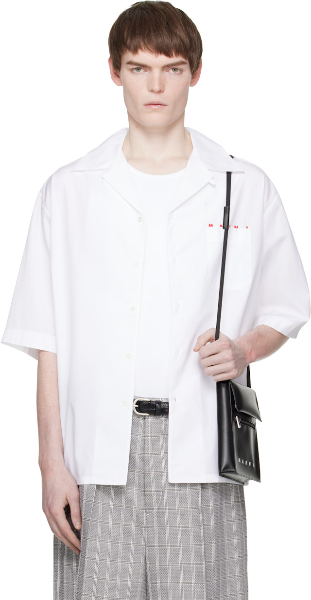 MARNI Peeping Marni Logo ボウリングシャツ Marni: White Peeping Marni Logo Bowling Shirt | SSENSE