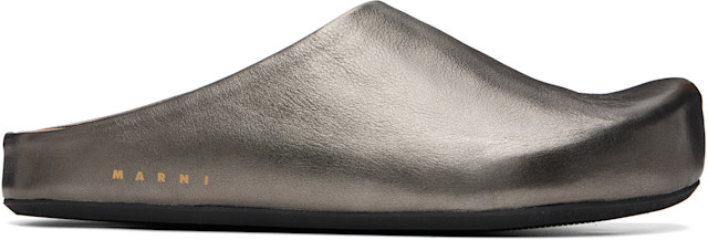 MARNI marni シルバー ローファー Marni: Gunmetal Fussbett Sabot Slip-on Loafers | SSENSE