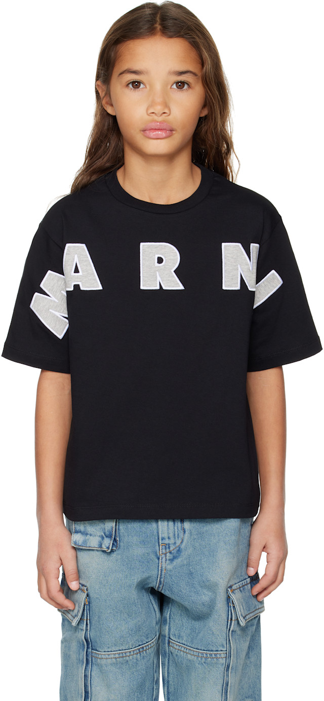 Marni: キッズ｜ブラック ロゴパッチ Tシャツ | SSENSE 日本