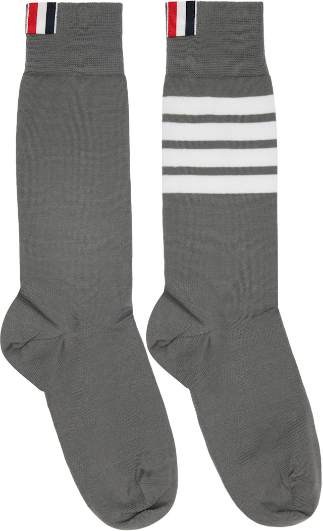 THOM BROWNE ソックス 靴下 グレー トムブラウン Thom Browne: グレー 4-Bar コットン ソックス | SSENSE 日本