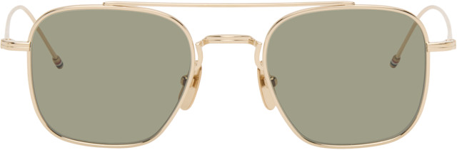 Thom Browne: Gold Titanium Squared Aviator Sunglasses | SSENSE