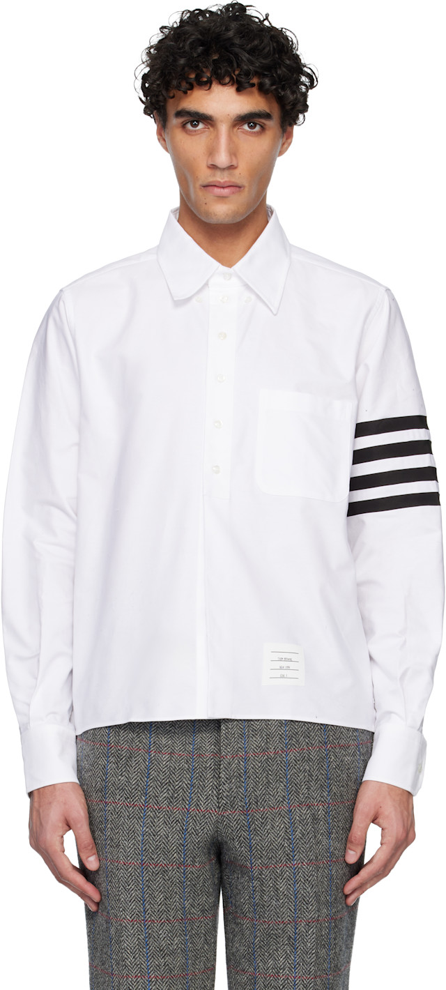 Thom Browne: White 4-Bar Oxford Shirt | SSENSE