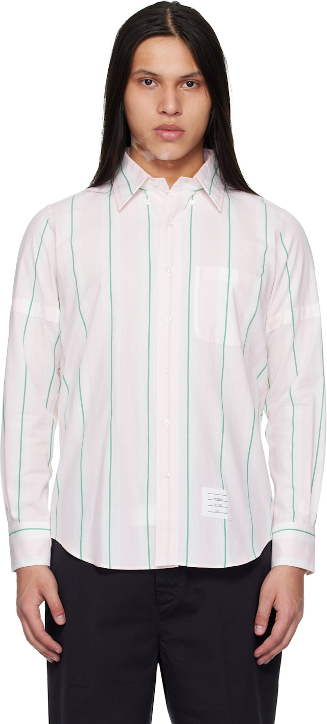 Thom Browne: ピンク＆ホワイト Madras Cotton Classic Stripe