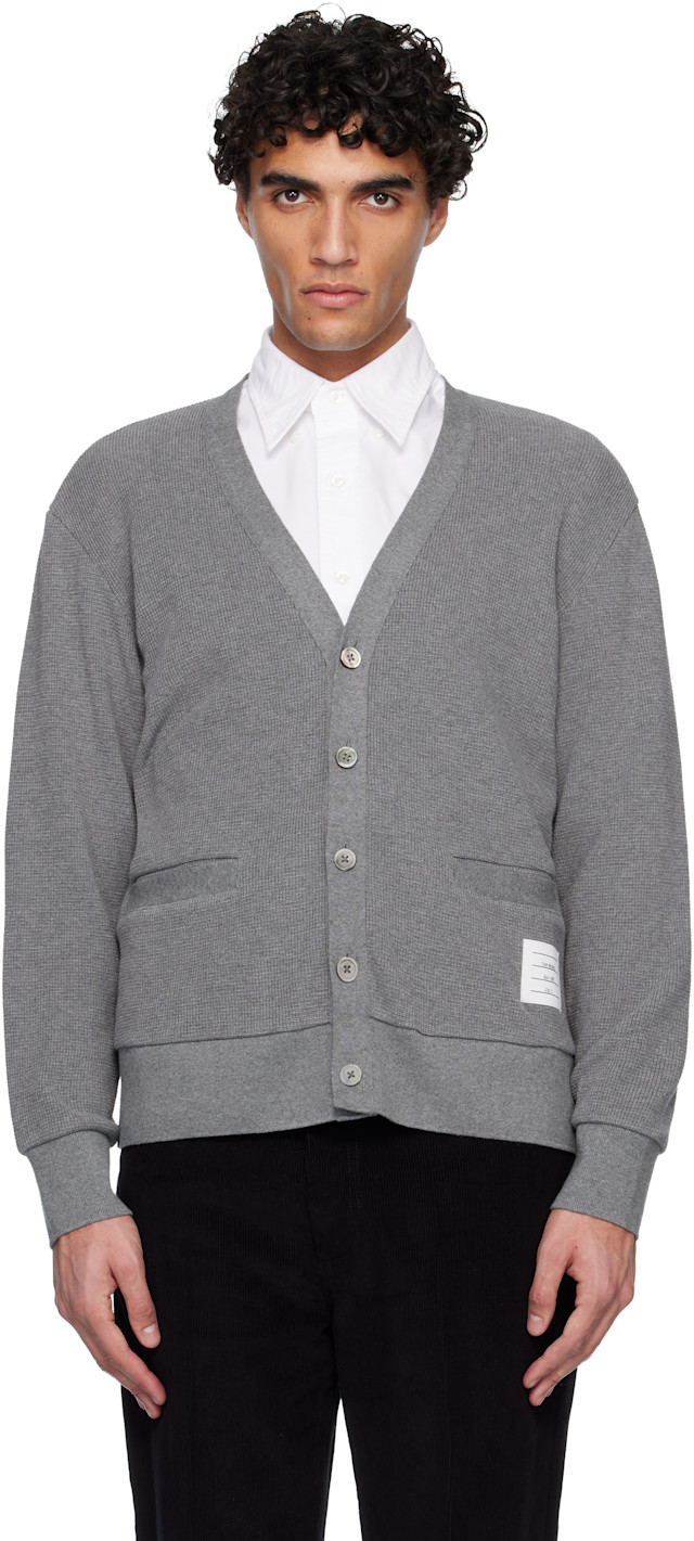 Thom Browne: グレー Vネックカーディガン | SSENSE 日本