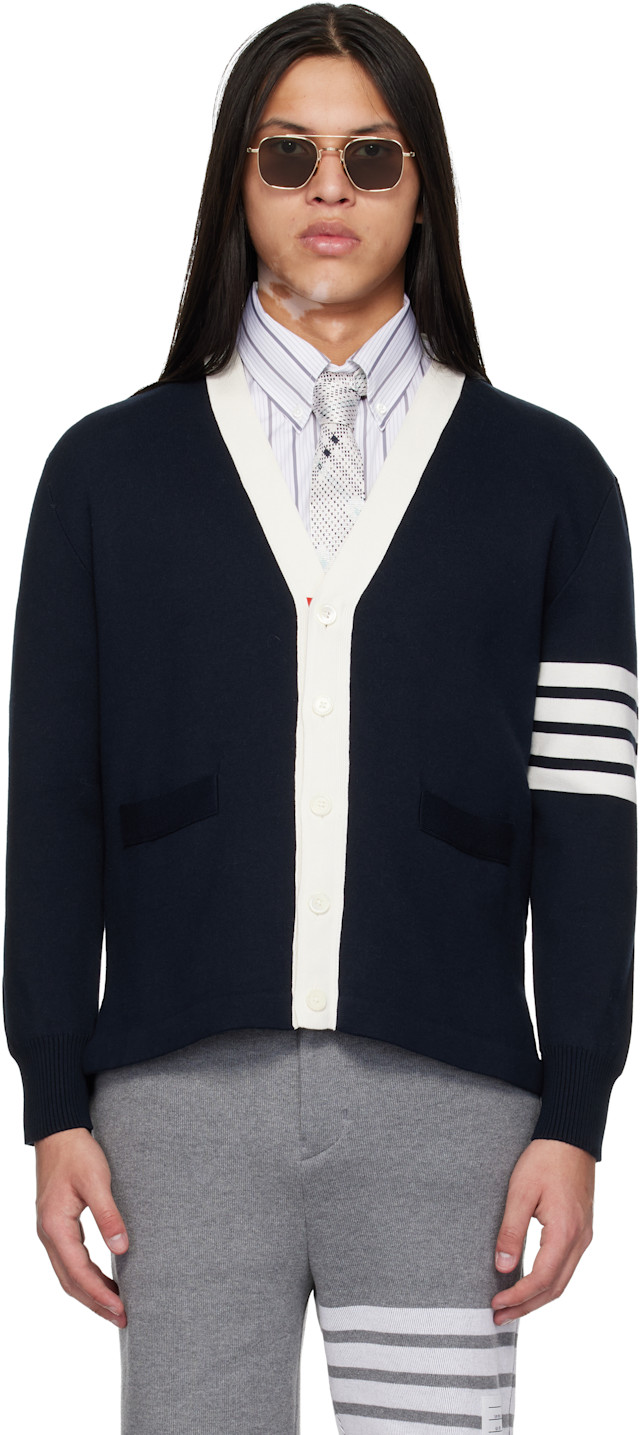 Thom Browne: ネイビー Crest Intarsia Jacquard 4-Bar Rugby Fit
