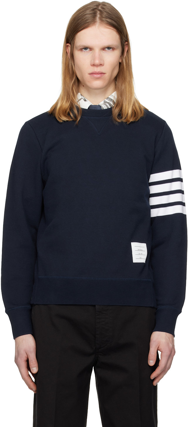 THOM BROWNE ネイビー スウェット Thom Browne: ネイビー Classic Loopback 4-Bar スウェットシャツ