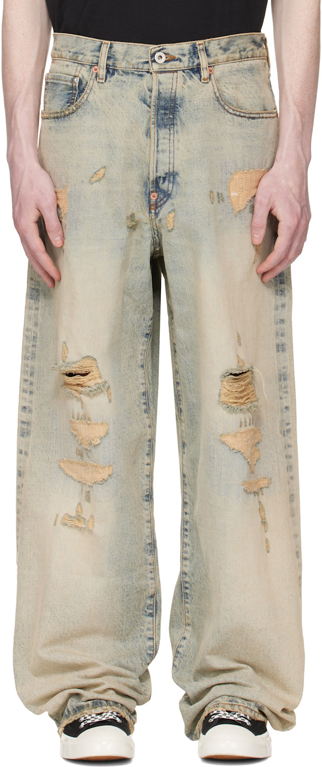 Kenzo カーゴジーンズ Kenzo: Blue Kenzo Paris Turn Up Wide Fit Jeans | SSENSE