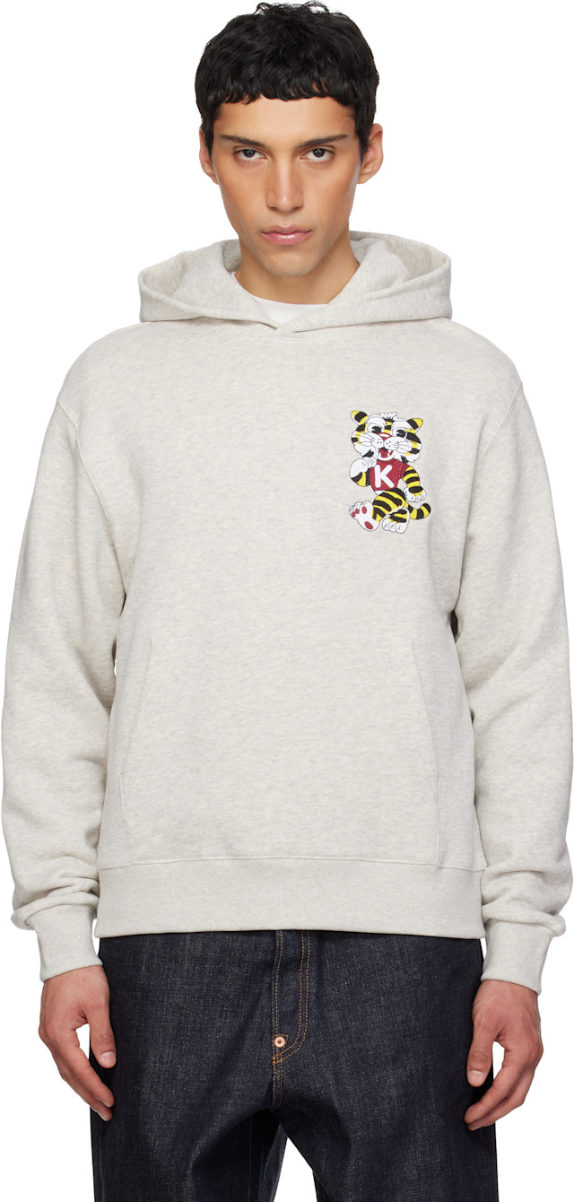 Kenzo: Gray Kenzo Paris 'KENZO Wild Tiger' Embroidered Hoodie | SSENSE